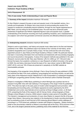 Royal Academy of Music Unit of Assessment: 35 Title of Case Study