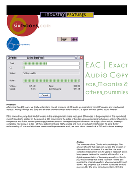 6Moons Industryfeatures: EAC | Exact Audio Copy