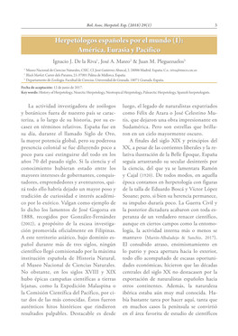 Herpetólogos Españoles Por El Mundo (I): América, Eurasia Y Pacífico Ignacio J