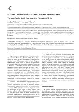 El Género Pluchea (Familia Asteraceae, Tribu Plucheeae) En México