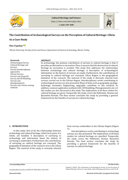 The Contribution of Archaeological Surveys on the Perception of Cultural Heritage: Cilicia As a Case Study