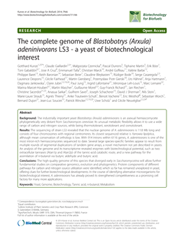 The Complete Genome of Blastobotrys (Arxula