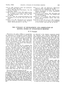 The Cytology of Development and Germination of Resting Spores of Synchytrium Brownip B
