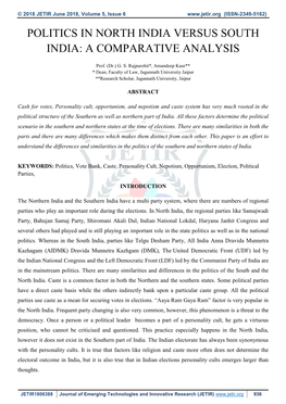 Politics in North India Versus South India: a Comparative Analysis