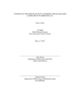 Tuning in to the Chocolate City: Examining the Black Radio Landscape of Washington, D.C