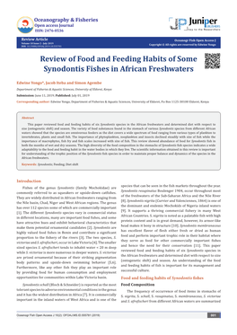 Review of Food and Feeding Habits of Synodontis Fishes in African Freshwaters