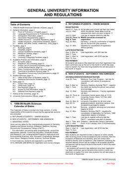 General Info, 1998/99 Mcgill Health Sciences Calendar