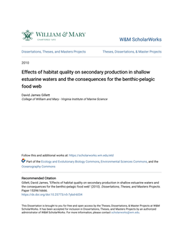 Effects of Habitat Quality on Secondary Production in Shallow Estuarine Waters and the Consequences for the Benthic-Pelagic Food Web