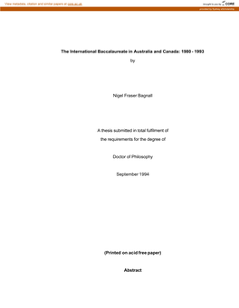 The International Baccalaureate in Australia and Canada: 1980 - 1993