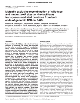 Mutually Exclusive Recombination of Wild-Type and Mutant Loxp Sites in Vivo Facilitates Transposon-Mediated Deletions from Both Ends of Genomic DNA in Pacs Pradeep K