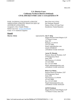 CIVIL DOCKET for CASE #: 4:14-Md-02541-CW