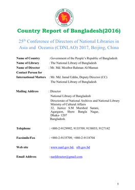 Country Report of Bangladesh(2016)