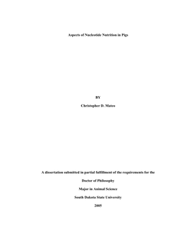 Aspects of Nucleotide Nutrition in Pigs