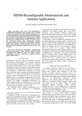 MEMS-Reconfigurable Metamaterials and Antenna Applications