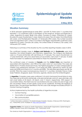 Epidemiological Update Measles