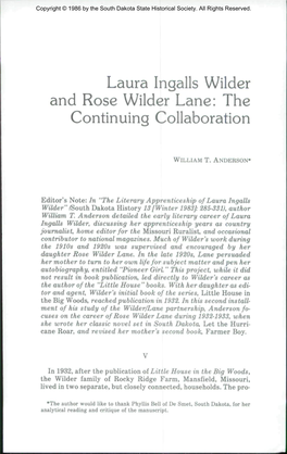 Laura Ingalls Wilder and Rose Wilder Lane: the Continuing Collaboration