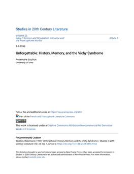 History, Memory, and the Vichy Syndrome