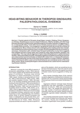 Head-Biting Behavior in Theropod Dinosaurs: Paleopathological Evidence