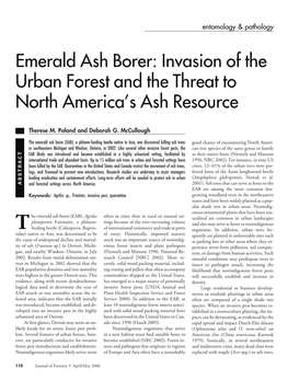 Emerald Ash Borer: Invasion of the Urban Forest and the Threat to North America’S Ash Resource