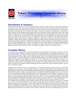 Token Crossplay Considerations Its Time Re-Evaluate Crossplay Law in Light of Today’S Token and Acceptor Technology 08/2003