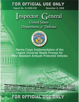 Marine Corps Implementation of the Urgent Universal Needs Process for Mine Resistant Ambush Protected Vehicles