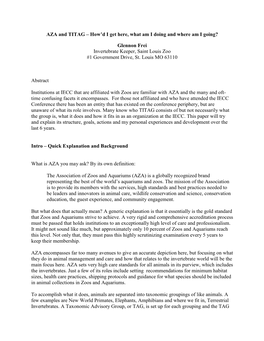 AZA and TITAG – How'd I Get Here, What Am I Doing and Where Am I Going? Glennon Frei Invertebrate Keeper, Saint Louis Zoo