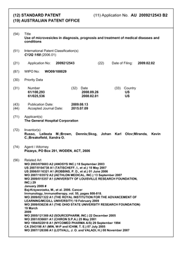 Application No. AU 2009212543 B2 (19) AUSTRALIAN PATENT OFFICE