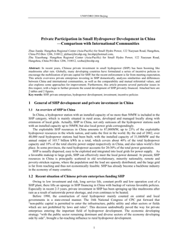 Private Participation in Small Hydropower Development in China —Comparison with International Communities