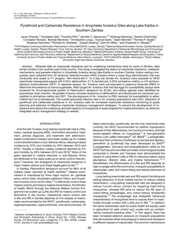 Pyrethroid and Carbamate Resistance in Anopheles Funestus Giles Along Lake Kariba in Southern Zambia