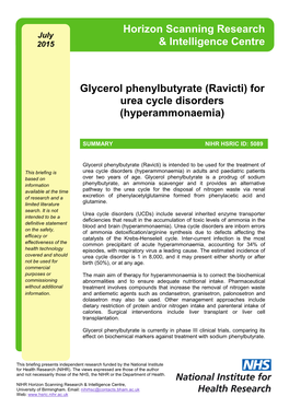 Glycerol Phenylbutyrate (Ravicti) for Urea Cycle Disorders (Hyperammonaemia)