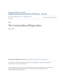 The Lost Journalism of Ring Lardner Ring Lardner