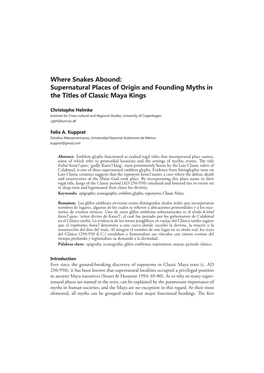 Where Snakes Abound: Supernatural Places of Origin and Founding Myths in the Titles of Classic Maya Kings