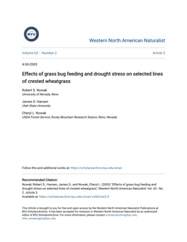 Effects of Grass Bug Feeding and Drought Stress on Selected Lines of Crested Wheatgrass