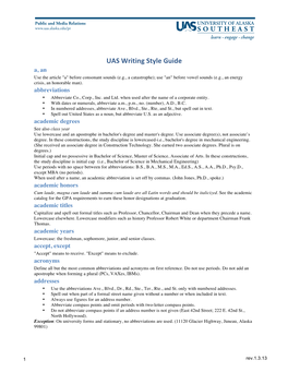 UAS Writing Style Guide, Updated 1/3/13
