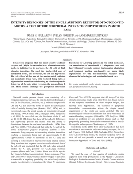 Intensity Responses of Moth Auditory Receptors 3421 Discharge Rate and the Percentage Decrease in A1 Discharge Rate Off)