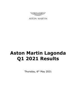 Aston Martin Lagonda Q1 2021 Results