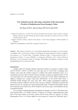 New National Records and Range Extensions of the Moss Genus Fissidens (Fissidentaceae) from Guangxi, China