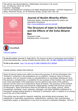 The Structure of Islam in Switzerland and the Effects of the Swiss Minaret Ban Savannah D