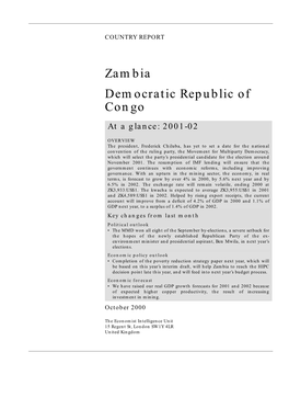 Zambia Democratic Republic of Congo at a Glance: 2001-02