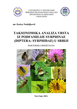 Taksonomska Analiza Vrsta Iz Podfamilije Syrphinae (Diptera: Syrphidae) U Srbiji
