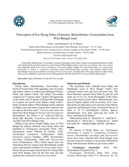 First Report of Five Flying Fishes (Teleostei: Beloniformes: Exocoetidae) from West Bengal Coast