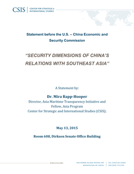 Security Dimensions of China's Relations with Southeast Asia