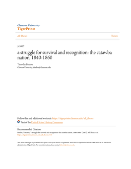 The Catawba Nation, 1840-1860 Timothy Fenlon Clemson University, Tfenlon@Clemson.Edu