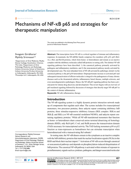 Mechanisms of NF-Κb P65 and Strategies for Therapeutic Manipulation