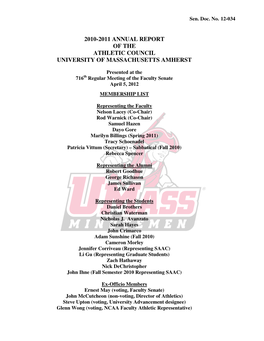 2010-2011 Annual Report of the Athletic Council University of Massachusetts Amherst