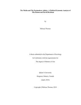 A Political Economic Analysis of Mia Hamm and David Beckham by Melissa Thomas a Thesis