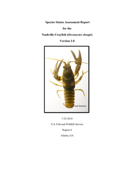 Species Status Assessment Report for the Nashville Crayfish (Orconectes