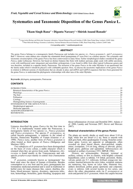 Systematics and Taxonomic Disposition of the Genus Punica L