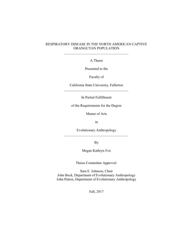 Respiratory Disease in the North American Captive Orangutan Population ______