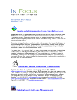 News from Travelfocus October 17, 2006